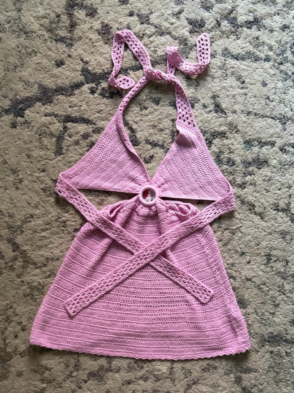 NWT Beginning Boutique Love Sick Pink Crochet Halter Mini Dress - Picture 3 of 7